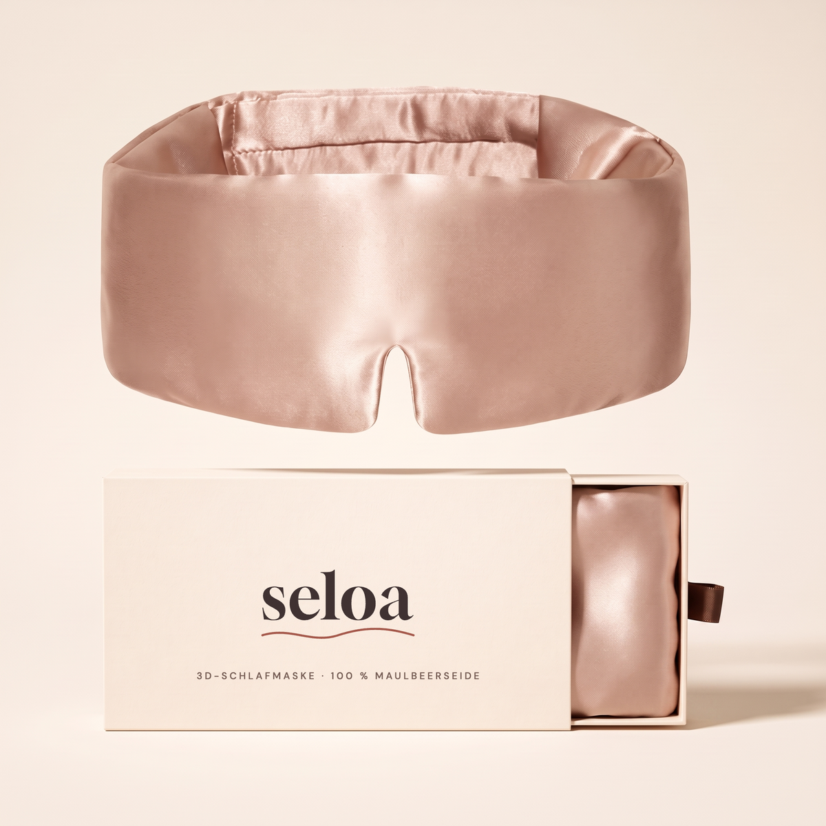 Seloa 3D-Schlafmaske aus Maulbeerseide in Rosé mit Geschenkbox