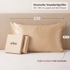 Kissenbezug aus echter Maulbeerseide in Champagner mit Seloa-Geschenkbox, 80 × 40 cm, deutsche Standardgröße